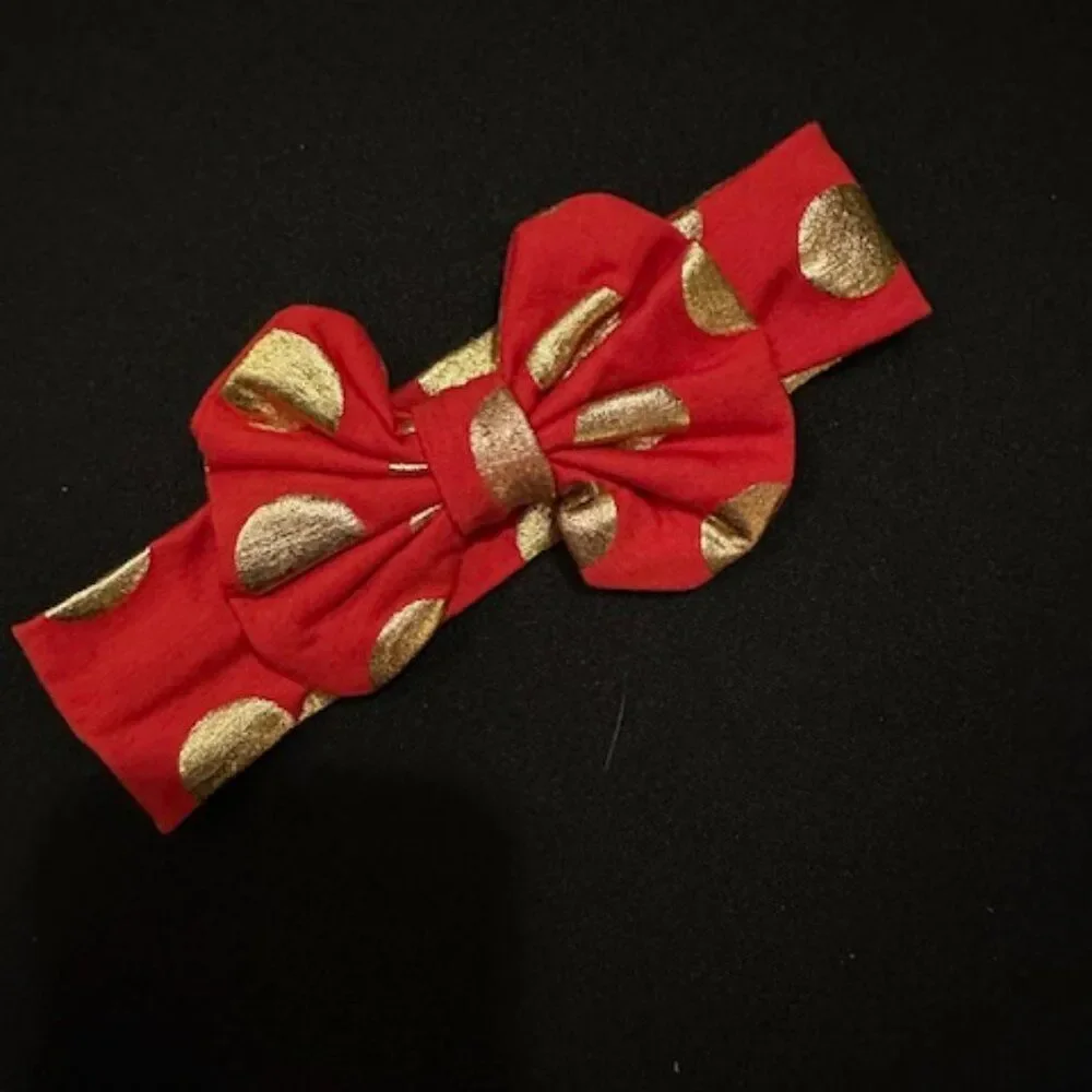 Red & Gold Dot Bow Tie Cotton Big Bow Headband  HB998  Handmade NWT Boutique